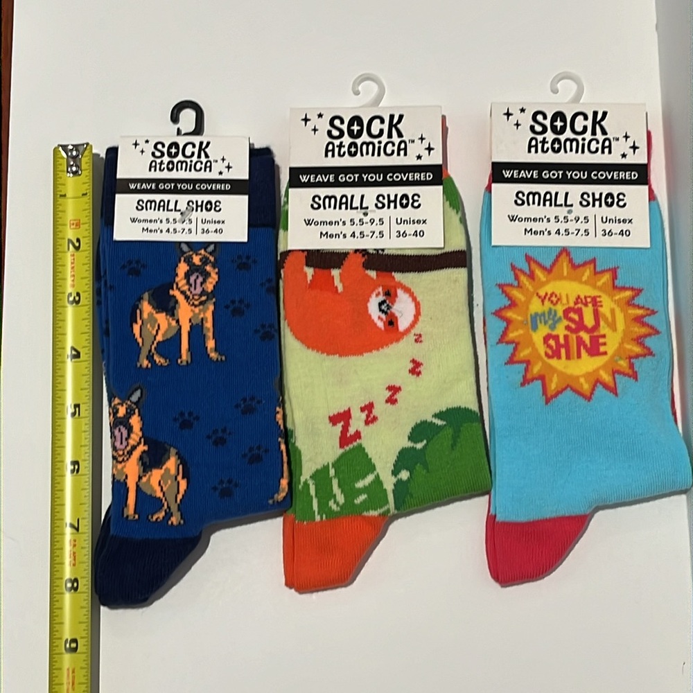 Set of 3 Sock Atomica Socks-German Shepherd, Sleepin Sloth, You are My Sunshine - Picture 6 of 6